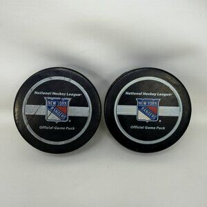 2 Inglasco New York Rangers NHL Center Ice Official Game Pucks
